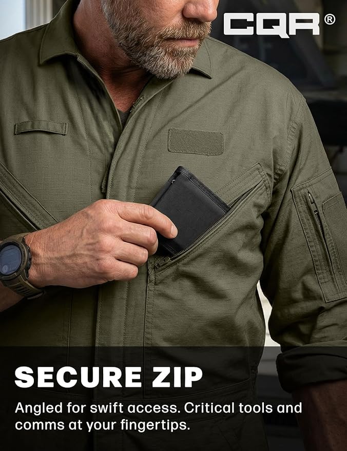 CQR Men's Tactical Ripstop Zip-Front Coverall, Lightweight Durable Utility Work Jumpsuit for Mechanics and Technicians