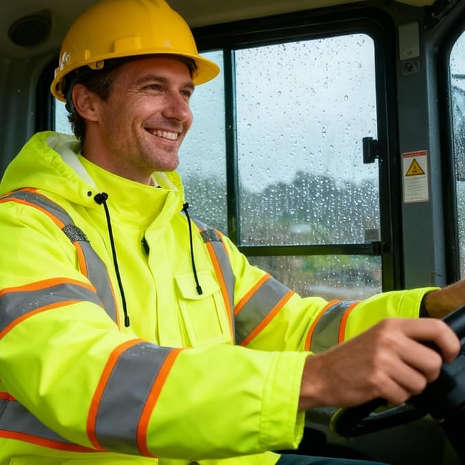 High Vis Reflective Safety Rain Jacket for Men, Class 3 Hi Vis Rain Gear for Construction Workers (Yellow,2XL/3XL)