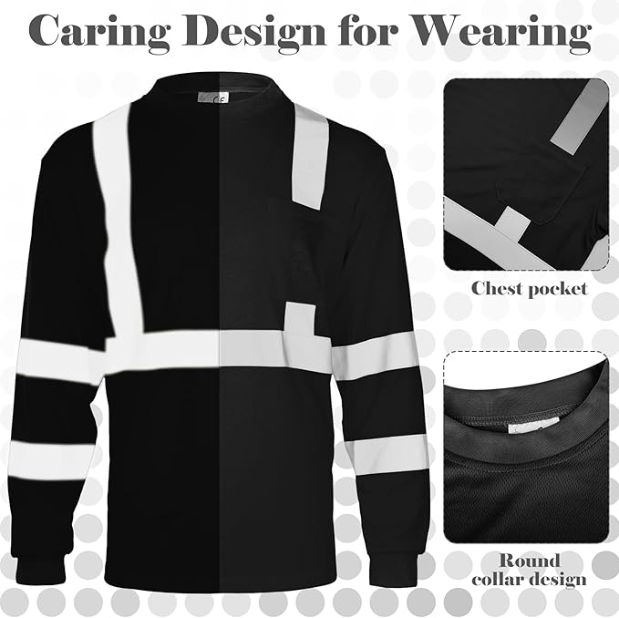 Amylove 4 Pcs Long Sleeve Safety Shirt High Visibility Reflective Construction Work Shirts for Men Women(XL,Yellow, Orange, Black, Blue)