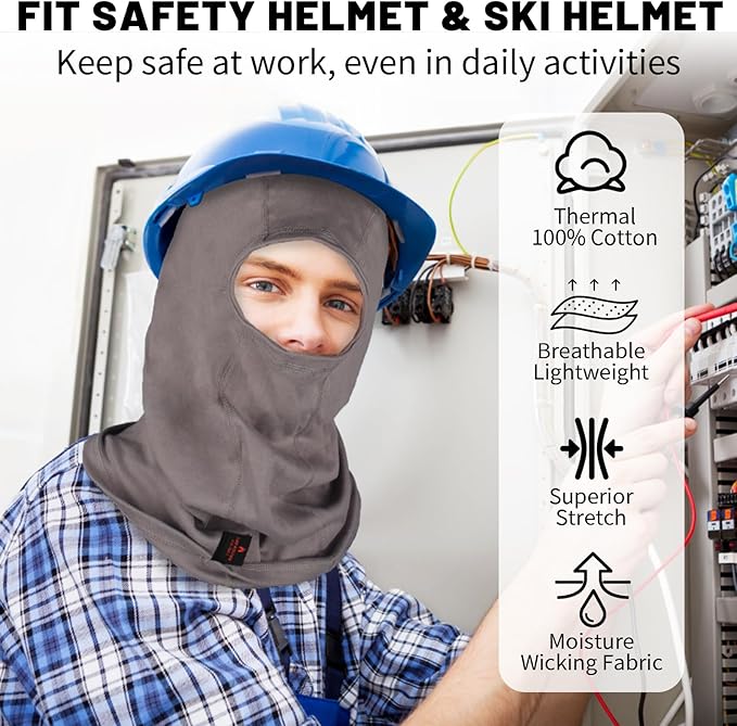 FR Face Mask for Men – Fire Resistant Balaclava Welding Head Cover, 100% Cotton Full Face Hood & Neck Protector