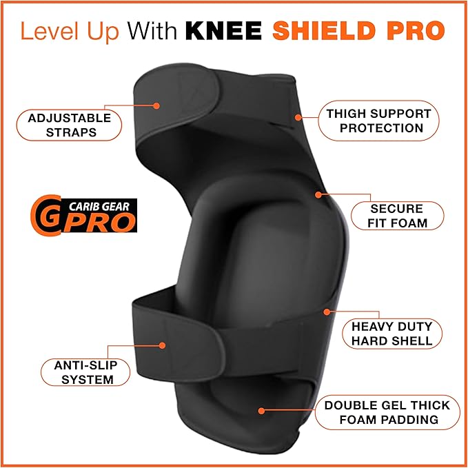 CARIB GEAR PRO USA Work Knee Pads for Men and Women Heavy Duty Double Gel Construction Knee Pads with Anti Slip Straps for Flooring Tiling Gardening Includes Leather Gloves and Safety Glasses