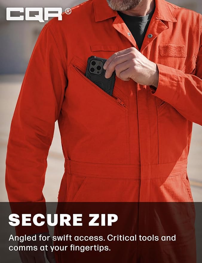 CQR Men's Tactical Ripstop Zip-Front Coverall, Lightweight Durable Utility Work Jumpsuit for Mechanics and Technicians