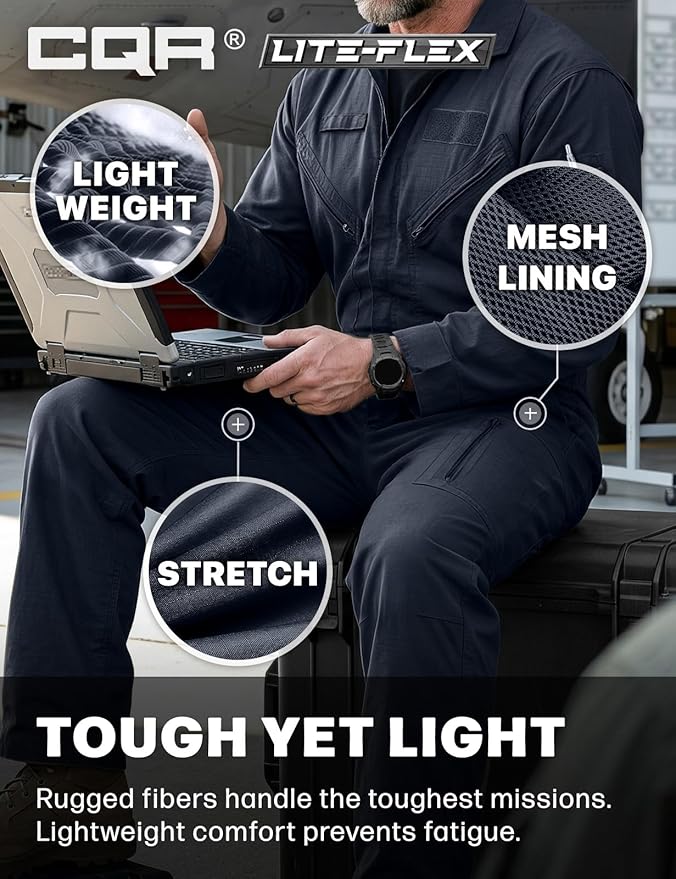 CQR Men's Tactical Ripstop Zip-Front Coverall, Lightweight Durable Utility Work Jumpsuit for Mechanics and Technicians
