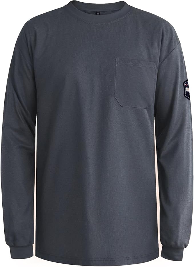 Welding Shirts for Men 7.5OZ FR Shirts, 100% C Flame Resistant Work Shirt with Long Sleeves, Men's Fire Retardant Welding Shirt, Durable Welding Accessories, Grey-YL M