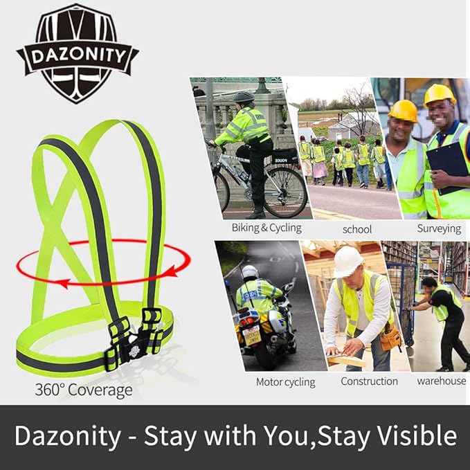 Dazonity High Visibility Safety Vest,10 Packs,Lightweight,Adjustable & Elastic Vest,Hi Vis Reflective Strips, Fit for Men & Women, Construction,Cycling, Runnning, Surveyor, (Orange)