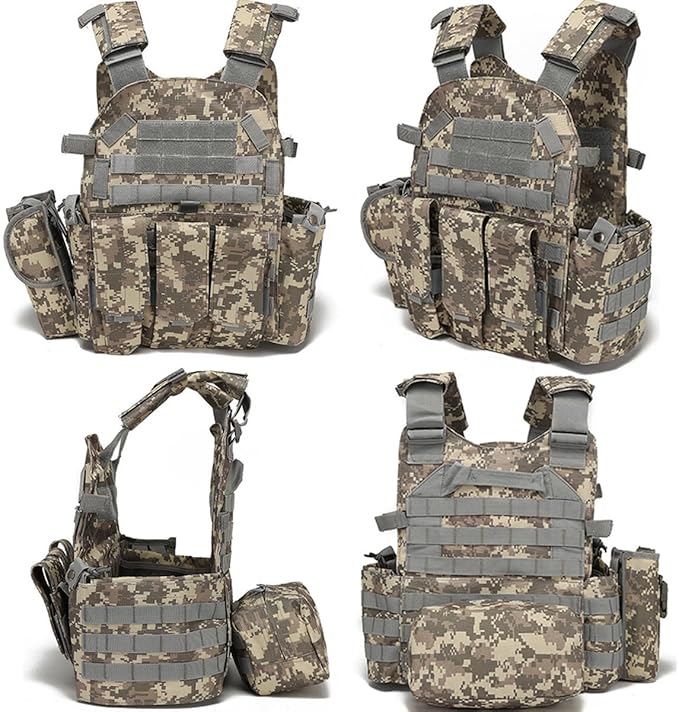 VPZenar Tactical Vest for Men, Airsoft Vest, Black Molle Vest and Cap Protective Equipment, Tactical Airsoft Gear