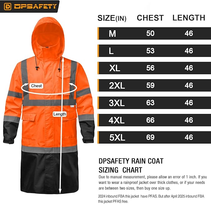 Hi Vis Rain Jacket with 3M Reflective Stripe,High Visibility Class 3 Rain coats,Safety Waterproof Rain Suits for Men with Hood and 2 Large Pockets construction work rain gear(Orange XL)