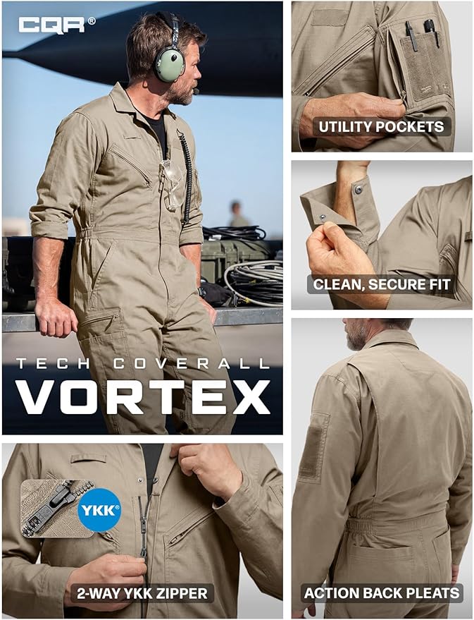 CQR Men's Tactical Ripstop Zip-Front Coverall, Lightweight Durable Utility Work Jumpsuit for Mechanics and Technicians