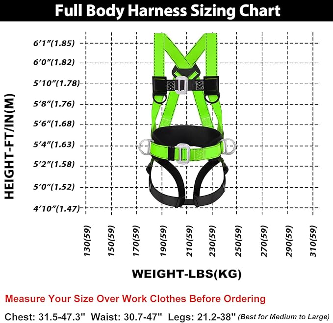 TT TRSMIMA Safety Harness Fall Protection Kit - Full Body Roofing harnesses with Shock Absorbing Lanyard Upgrade Paded