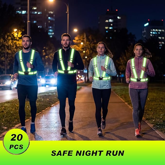 Hercicy 20 Pcs Green Reflective Vest High Visibility Safety Vest Adjustable Straps for Construction Work Running Adults (Green)
