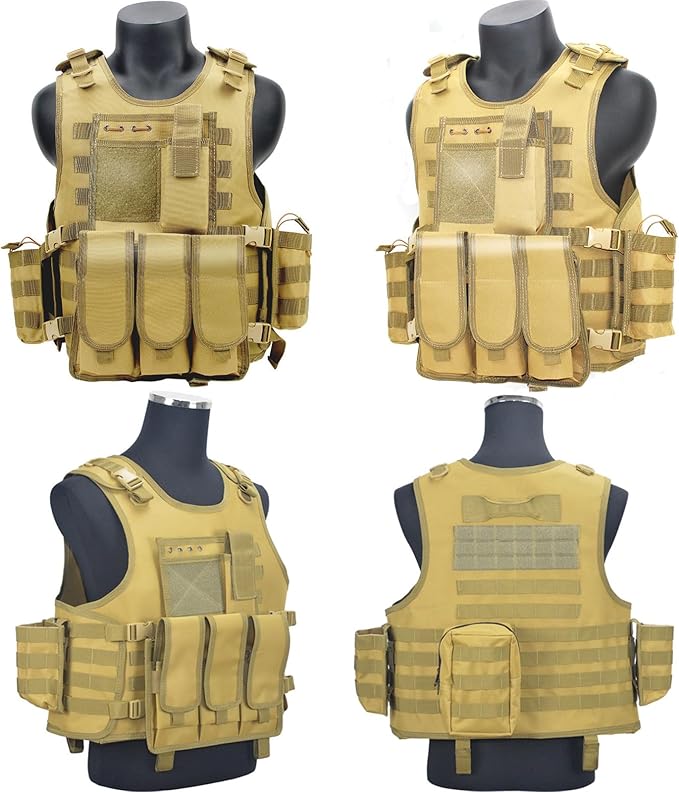 VPZenar Tactical Vest for Men, Airsoft Vest, Black Molle Vest and Cap Protective Equipment, Tactical Airsoft Gear