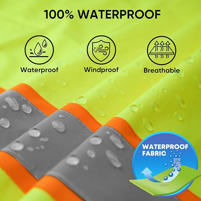 TICONN Hi Vis Rain Jacket and Pants, ANSI Class 3 Reflective High Visibility Safety Rain Suits