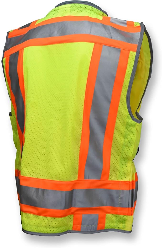 Radians SV55 Class 2 Heavy Woven Two Tone Engineer Vest with Padded Neck to Support Extra Weight in Cargo Pockets, Green, 3X-Large.