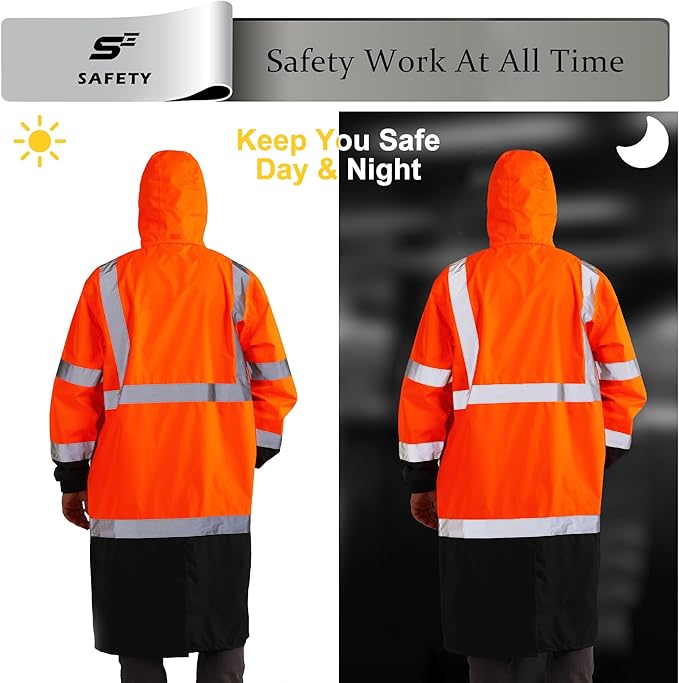 sesafety Safety Rain Coats for Men Work, Class 3 HighVisibility Rain Gear Construction, Reflective Hi Vis RainJacket Lightweight Waterproof