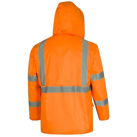 Pioneer High Visibility Rain Gear Safety Jacket and Bib Pants – Hi Vis, Waterproof, Reflective PVC Work Suit for Men – Orange and Yellow/Green