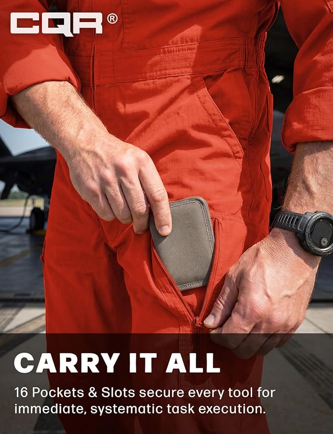 CQR Men's Tactical Ripstop Zip-Front Coverall, Lightweight Durable Utility Work Jumpsuit for Mechanics and Technicians