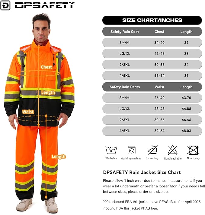 Hi Vis Safety rain Jacket，Reflective Class 3 Rain coat with Inner Mesh Lining and Pockets High Visibility Waterproof work Rain Suits for men&women（Orange,2XL/3XL）