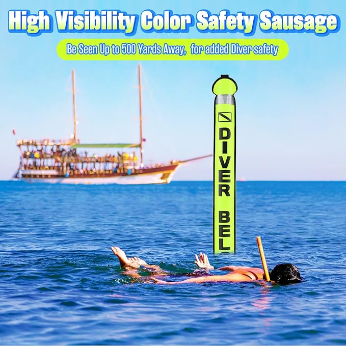 High Visibility Diving Surface Marker Buoy (SMB), Inflatable Scuba Signal Tube with Reflective Band, Safety Sausage Easy Inflate/Deflate for Scuba, Freediving & Snorkeling