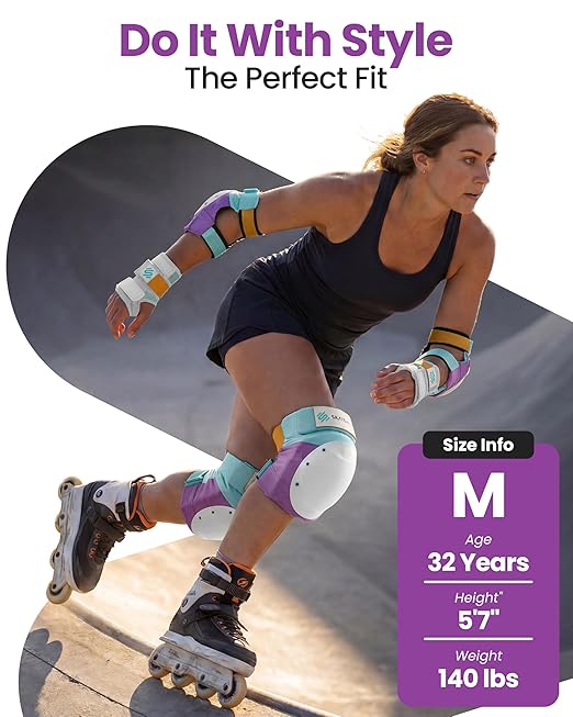 SKATEWIZ Knee and Elbow Pads Adult - Skating Protective Gear Adult - Shield - Size L Lavender Blue - Skate Gear Roller Skates, Skateboard and Inline Skates
