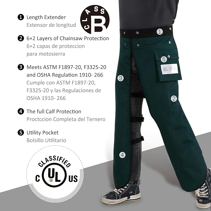 Chainsaw Chaps Apron 8-Layer Wrap for Men/Women Loggers Forest Workers Protective Chain Saw Pants Adjustable