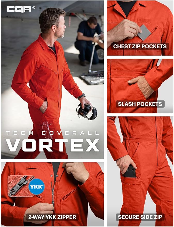 CQR Men's Tactical Ripstop Zip-Front Coverall, Lightweight Durable Utility Work Jumpsuit for Mechanics and Technicians