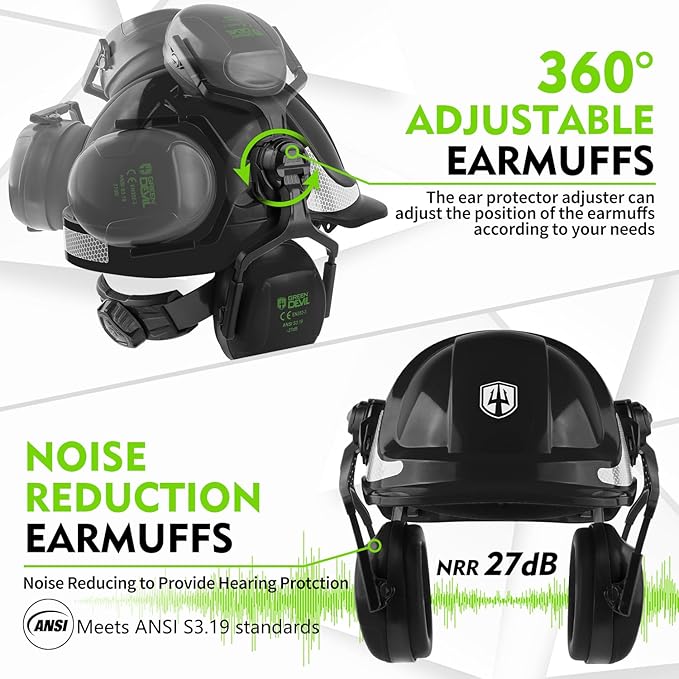 GREEN DEVIL Chainsaw Safety Protective Helmet Forestry Helmet with Build-in Visor Mesh Face Shield Ear Muffs 4 in 1 Ideal for Arborist Tree Work DIY Outdoor Logging Hard hat