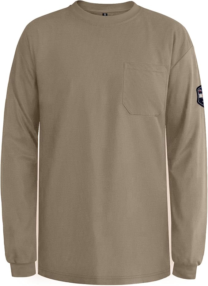 Welding Jacket 7.5oz FR Shirts for Men, Flame Resistant Shirts with Long Sleeves, Lightweight Men's Fire Retardant Welding Shirts for Men, Khaki-YL S