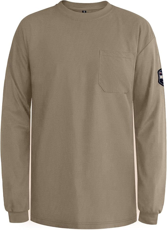 Welding Jacket 7.5oz FR Shirts for Men, Flame Resistant Shirts with Long Sleeves, Lightweight Men's Fire Retardant Welding Shirts for Men, Khaki-YL S