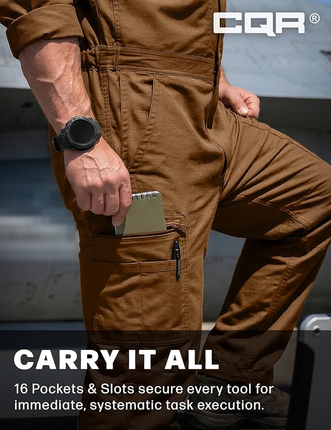 CQR Men's Tactical Ripstop Zip-Front Coverall, Lightweight Durable Utility Work Jumpsuit for Mechanics and Technicians