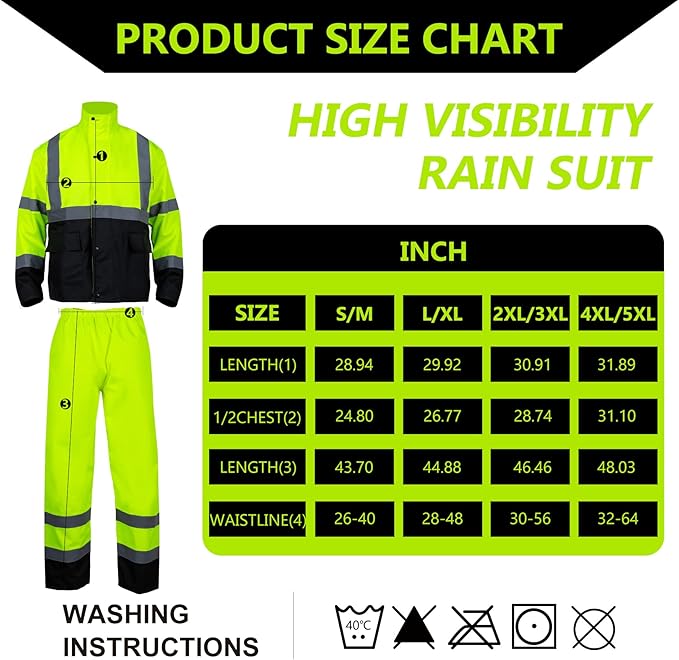 FONIRRA Class 3 High Visibility Rain Suit With Detachable Hood Waterproof Lime Reflective Safety Worker Jacket & Pants (S/M Yellow)