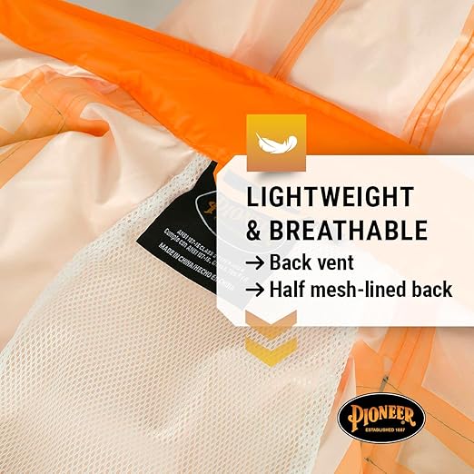 Pioneer High Visibility Rain Gear Safety Jacket and Bib Pants – Hi Vis, Waterproof, Reflective PVC Work Suit for Men – Orange and Yellow/Green