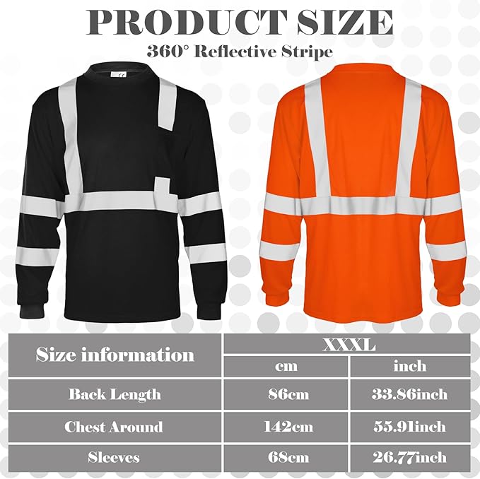 Amylove 4 Pcs Long Sleeve Safety Shirt High Visibility Reflective Construction Work Shirts for Men Women(XXXL,Yellow, Orange, Black, Blue)