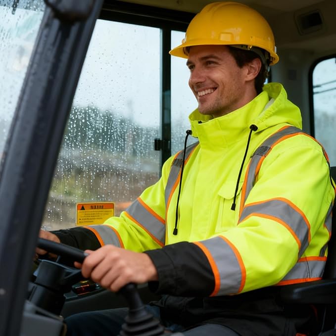 High Vis Reflective Safety Rain Jacket for Men, Class 3 Hi Vis Rain Gear for Construction Workers (Yellow-Black,S/M)