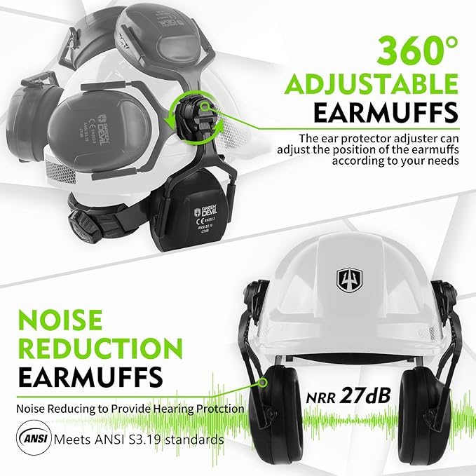 GREEN DEVIL Chainsaw Safety Protective Helmet Forestry Helmet with Build-in Visor Mesh Face Shield Ear Muffs 4 in 1 Ideal for Arborist Tree Work DIY Outdoor Logging Hard hat