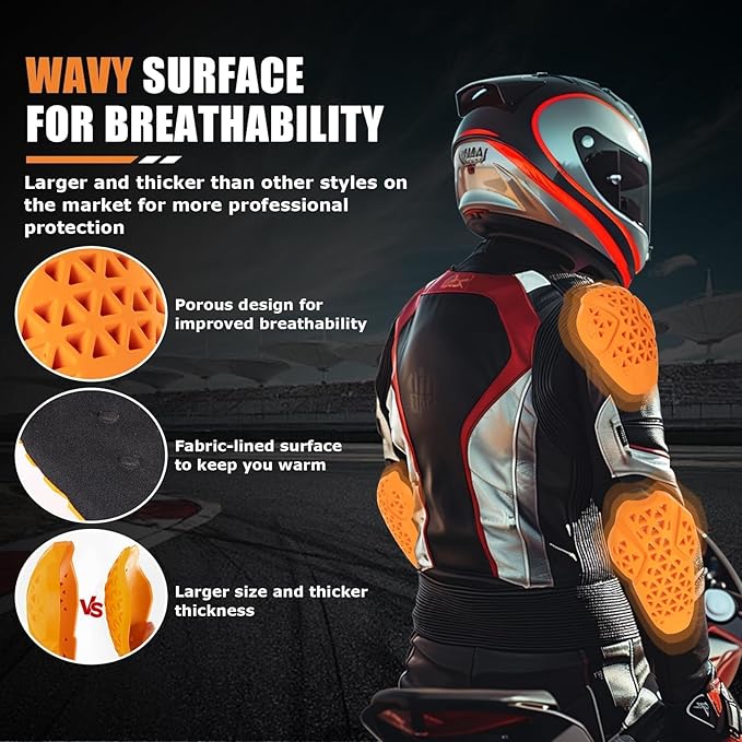 PSLER Full CE Level 2 Certified Motorcycle Armor Back Pad, Elbow and Shoulder Protection Pads Set for Motorcycle Jackets, 5PCS