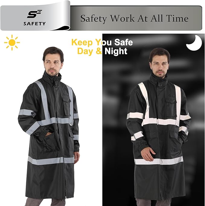 sesafety Safety Rain Coats for Men Work, Class 3 HighVisibility Rain Gear Construction, Reflective Hi Vis RainJacket Lightweight Waterproof
