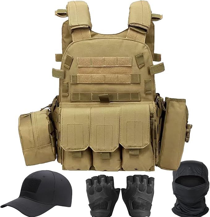 VPZenar Tactical Vest for Men, Airsoft Vest, Black Molle Vest and Cap Protective Equipment, Tactical Airsoft Gear