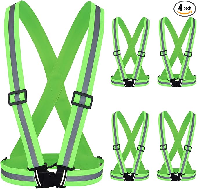 Hercicy 4 Pcs Reflective Vest High Visibility Safety Vests, Adjustable Running Gear Straps Lightweight Reflector for Construction (Green)