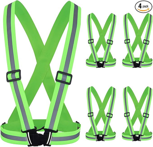 Hercicy 4 Pcs Reflective Vest High Visibility Safety Vests, Adjustable Running Gear Straps Lightweight Reflector for Construction (Green)
