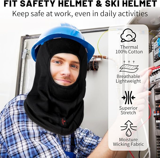 FR Face Mask for Men – Fire Resistant Balaclava Welding Head Cover, 100% Cotton Full Face Hood & Neck Protector