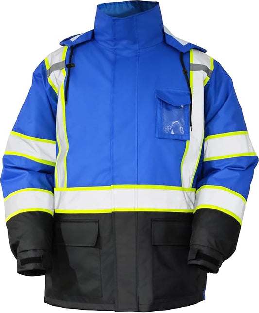 FATONE Hi Vis Rain Jacket for Men Lightweight Reflective Safety Rain Gear Waterproof with Hood, Class 3 Work Raincoat ANSI/ISEA Tested 4XL/5XL