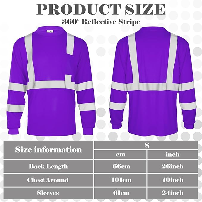 Amylove 4 Pcs Women Long Sleeve Safety Shirt High Visibility Shirts Reflective Construction Work Shirts for Women(S,Purple)