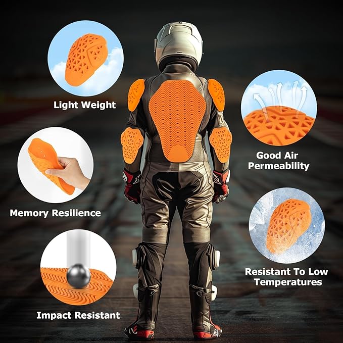 PSLER Full CE Level 2 Certified Motorcycle Armor Back Pad, Elbow and Shoulder Protection Pads Set for Motorcycle Jackets, 5PCS