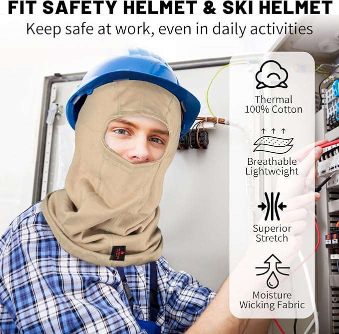 FR Face Mask for Men – Fire Resistant Balaclava Welding Head Cover, 100% Cotton Full Face Hood & Neck Protector