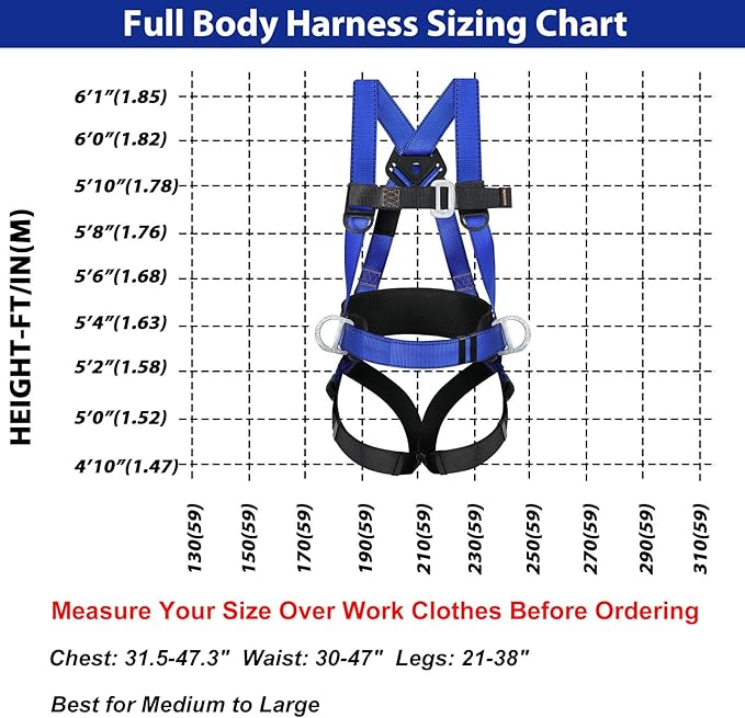 TT TRSMIMA Safety Harness Fall Protection Kit - Full Body Roofing harnesses with Shock Absorbing Lanyard Upgrade Paded