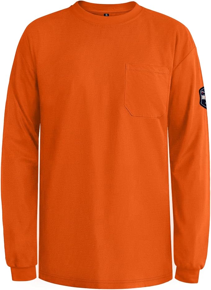 FR Shirts 7.5OZ Flame Resistant Welding Shirt, 100% C FR Clothing for Men, Men's Fire Retardant Welding Jacket for Safety Work, Heavy Durable Welding Gear, Orange-YL 2XL