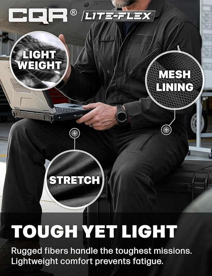 CQR Men's Tactical Ripstop Zip-Front Coverall, Lightweight Durable Utility Work Jumpsuit for Mechanics and Technicians