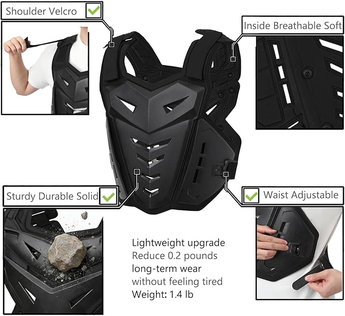 Motorcycle Armor Body Guard Vest, Street Bike Riding Off-Road Racing Cycling Skiing Motocross Adult Chest Protector