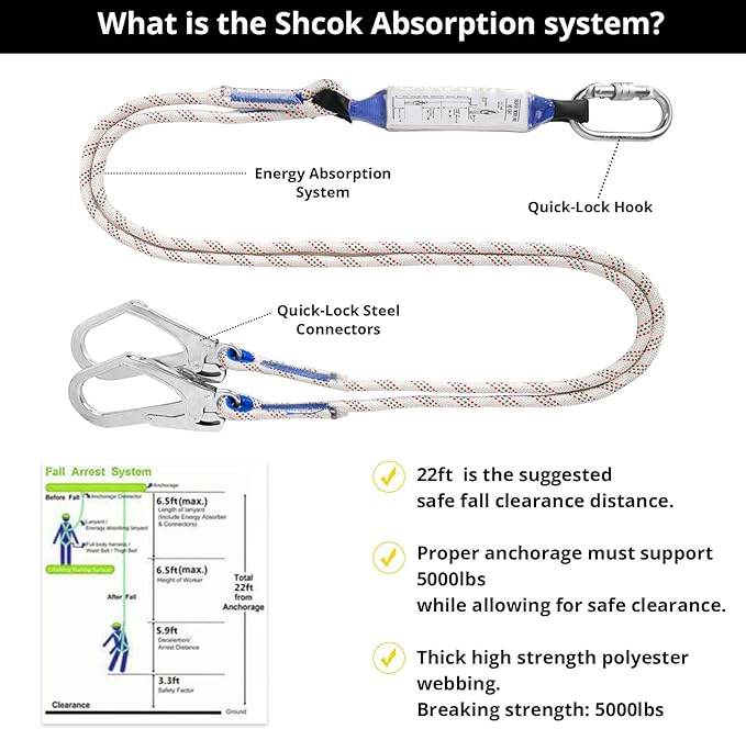 TT TRSMIMA Safety Harness Fall Protection Kit - Full Body Roofing harnesses with Shock Absorbing Lanyard Upgrade Paded