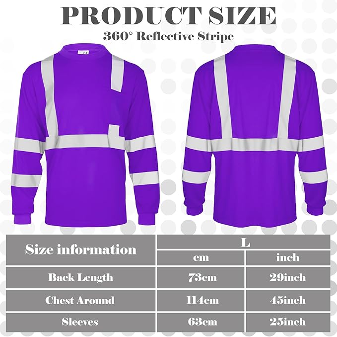 Amylove 4 Pcs Women Long Sleeve Safety Shirt High Visibility Shirts Reflective Construction Work Shirts for Women(L,Purple)
